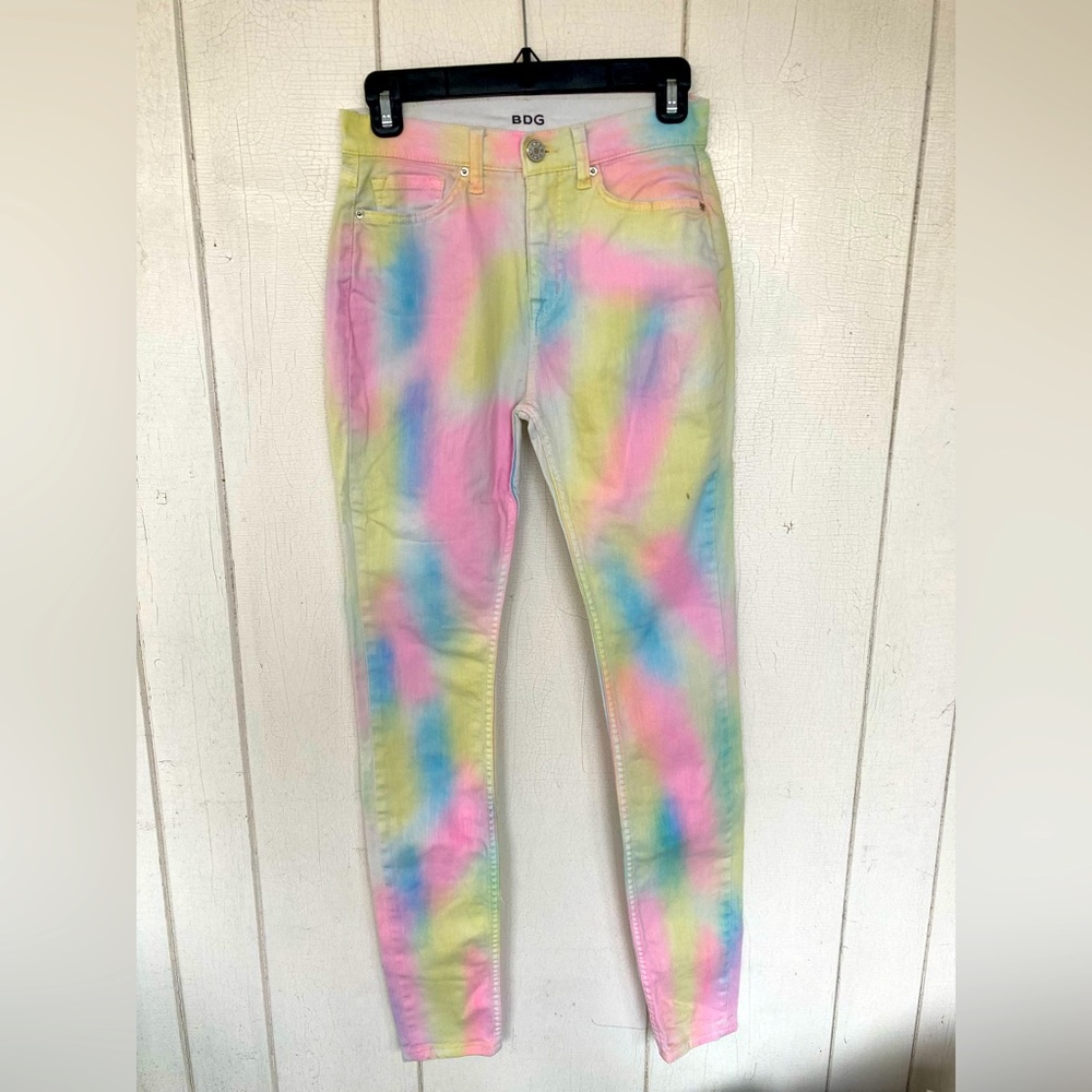 BDG pastel tie dye high rise twig skinny jeans size 27 x 33 L
